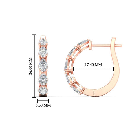 2 Carat Shared Prong Pear Diamond Hoop Earrings