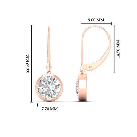 Round Bezel Set Drop Diamond Lever Back Earrings