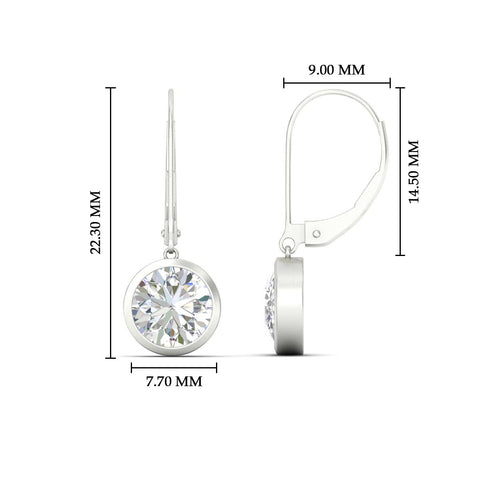 Round Bezel Set Drop Diamond Lever Back Earrings
