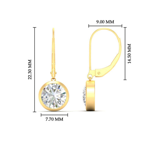Round Bezel Set Drop Diamond Lever Back Earrings