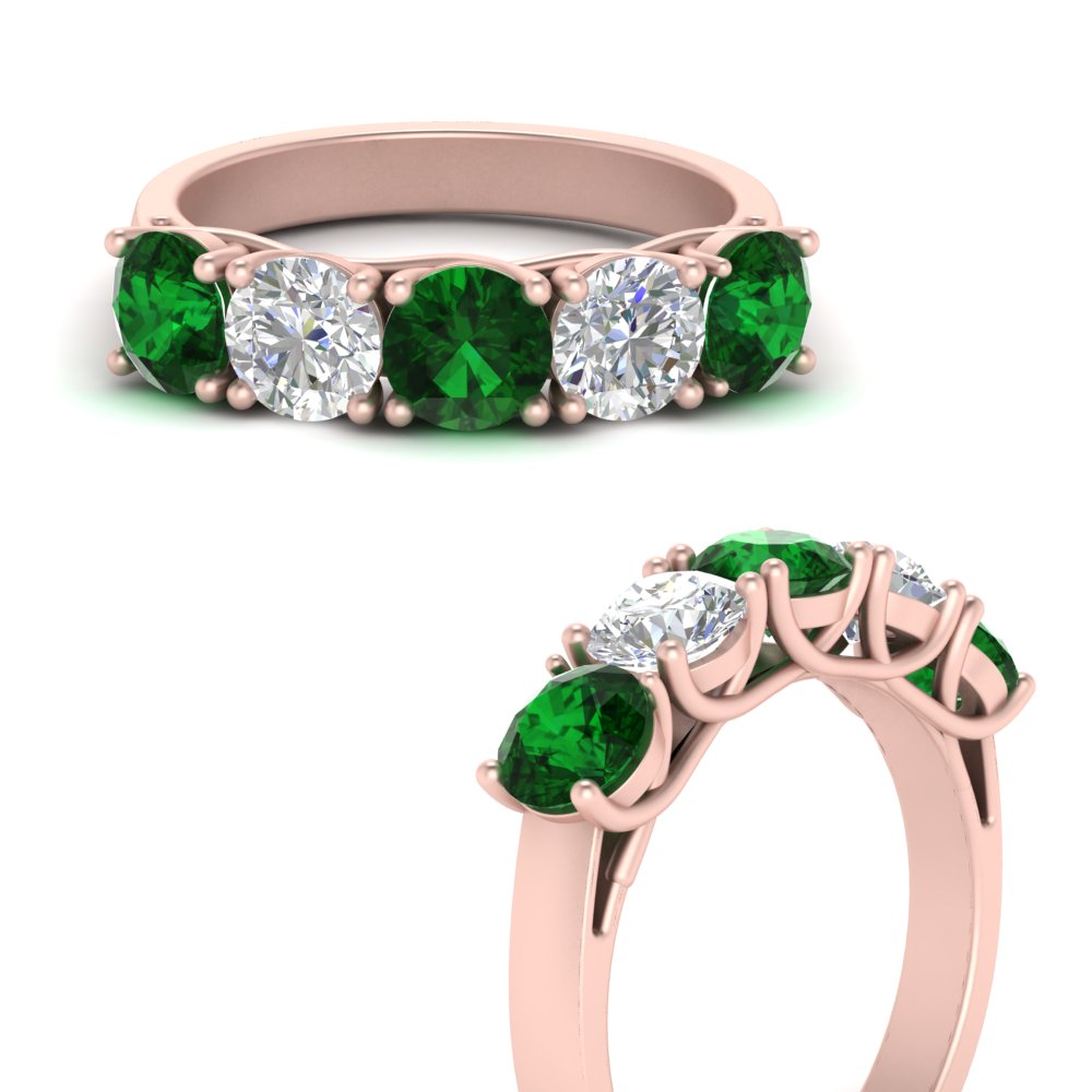 2-ct.-diamond-trellis-5-stone-wedding-band-with-emerald-in-rose-gold-FD10769RO-2.00CTGEMGRANGLE3-NL-RG