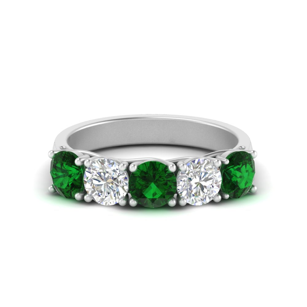 2-ct.-diamond-trellis-5-stone-wedding-band-with-emerald-in-white-gold-FD10769RO-2.00CTGEMGRANGLE3-NL-WG