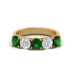 Load image into Gallery viewer, 2-ct.-diamond-trellis-5-stone-wedding-band-with-emerald-in-yellow-gold-FD10769RO-2.00CTGEMGRANGLE3-NL-YG
