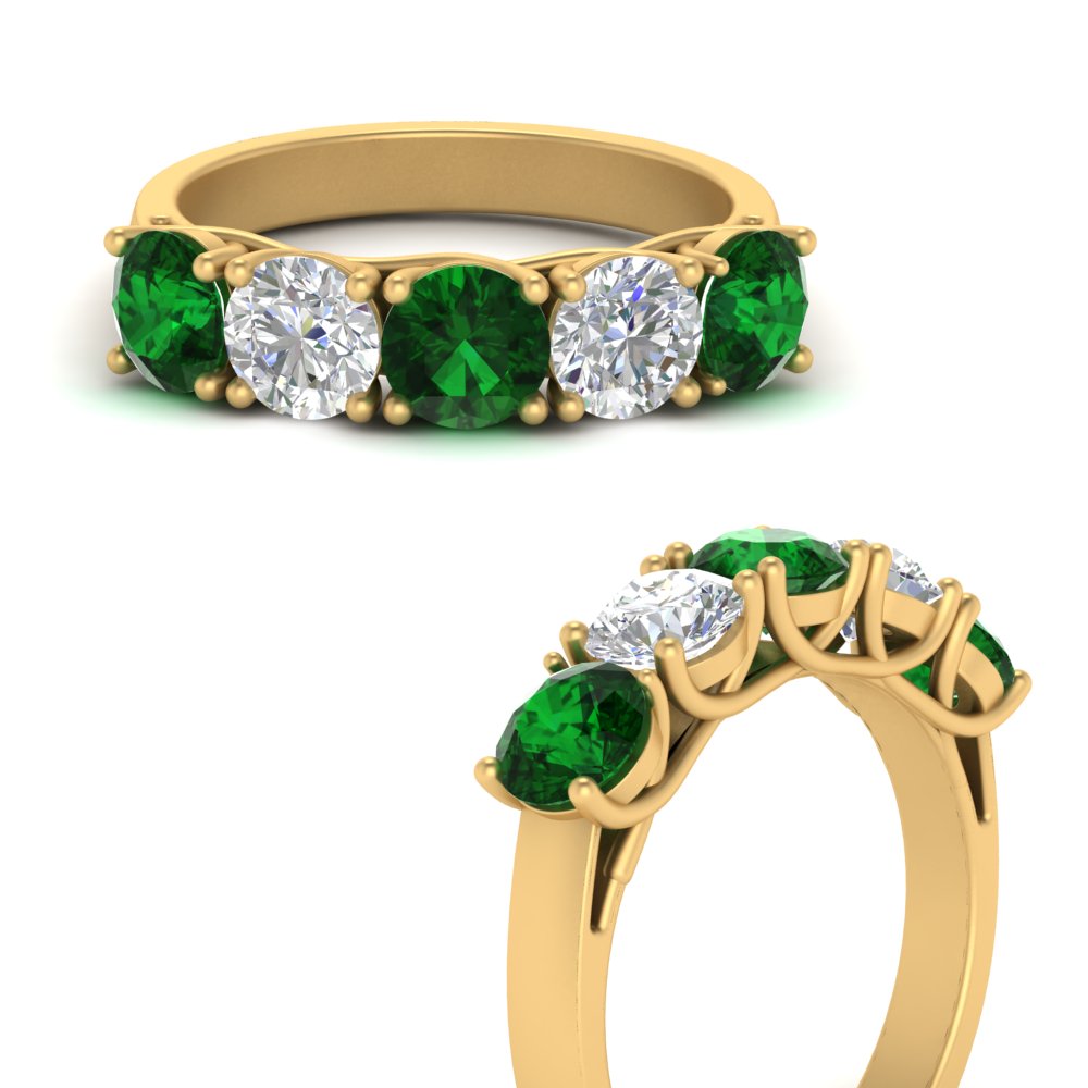 2-ct.-diamond-trellis-5-stone-wedding-band-with-emerald-in-yellow-gold-FD10769RO-2.00CTGEMGRANGLE3-NL-YG