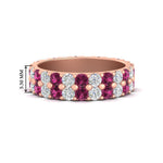 Load image into Gallery viewer, 2-row-diamond-eternity-ring-2.50-carat-with-pink-sapphire-in-rose-gold-FD11378BGSADRPI-2.50CT-NL-RG
