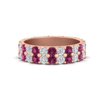 Load image into Gallery viewer, 2-row-diamond-eternity-ring-2.50-carat-with-pink-sapphire-in-rose-gold-FD11378BGSADRPI-2.50CT-NL-RG
