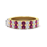 Load image into Gallery viewer, 2-row-diamond-eternity-ring-2.50-carat-with-pink-sapphire-in-yellow-gold-FD11378BGSADRPI-2.50CT-NL-YG
