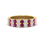 Load image into Gallery viewer, 2-row-diamond-eternity-ring-2.50-carat-with-pink-sapphire-in-yellow-gold-FD11378BGSADRPI-2.50CT-NL-YG
