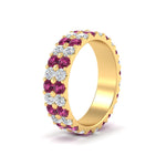 Load image into Gallery viewer, 2-row-diamond-eternity-ring-2.50-carat-with-pink-sapphire-in-yellow-gold-FD11378BGSADRPI-2.50CT-NL-YG
