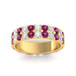 Load image into Gallery viewer, 2-row-diamond-eternity-ring-2.50-carat-with-pink-sapphire-in-yellow-gold-FD11378BGSADRPI-2.50CT-NL-YG
