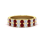Load image into Gallery viewer, 2-row-diamond-eternity-ring-2.50-carat-with-ruby-in-yellow-gold-FD11378BGRUDR-2.50CT-NL-YG
