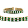 Load image into Gallery viewer, 2-row-round-tennis-diamond-bracelet-with-emerald-in-yellow-gold-FDBRC9701GEMGRANGLE1-NL-YG