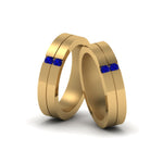 Load image into Gallery viewer, 2-stone-diamond-unisex-wedding-bands-with-blue-sapphire-in-14K-yellow-gold-FDLG1052BGSABL-NL-YG
