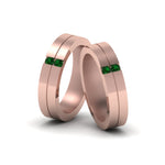 Load image into Gallery viewer, 2-stone-diamond-unisex-wedding-bands-with-emerald-in-14K-rose-gold-FDLG1052BGEMGR-NL-RG
