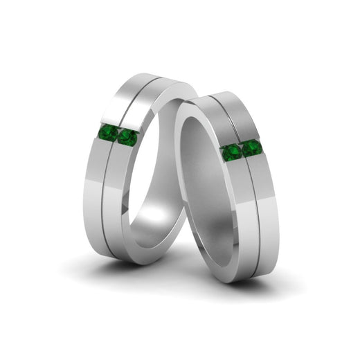 2-stone-diamond-unisex-wedding-bands-with-emerald-in-14K-white-gold-FDLG1052BGEMGR-NL-WG