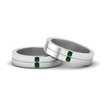 Load image into Gallery viewer, 2-stone-diamond-unisex-wedding-bands-with-emerald-in-950-Platinum-FDLG1052BGEMGR-NL-WG
