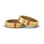 Load image into Gallery viewer, 2-stone-diamond-unisex-wedding-bands-with-orange-sapphire-in-14K-yellow-gold-FDLG1052BGSAOR-NL-YG
