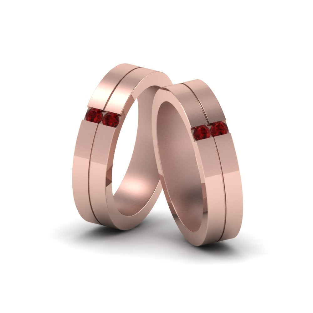 2-stone-diamond-unisex-wedding-bands-with-ruby-in-14K-rose-gold-FDLG1052BGRUDR-NL-RG