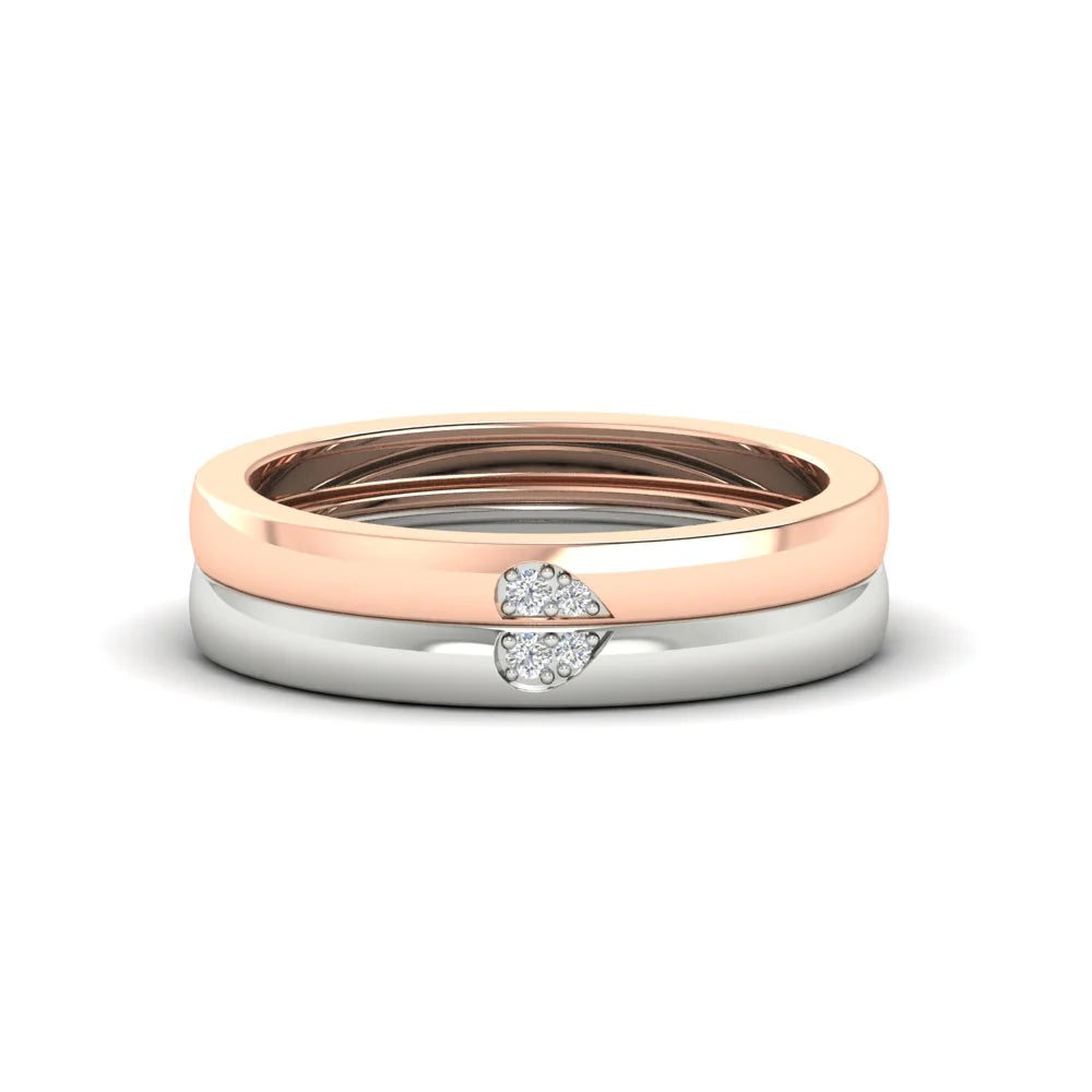 Two Tone Pave Heart Couples Diamond Wedding Bands