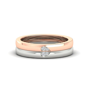 Two Tone Pave Heart Couples Diamond Wedding Bands