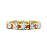 Load image into Gallery viewer, 2.50-carat-art-deco-princess-diamond-eternity-band-with-orange-saphhire-in-yellow-gold-fdewb10256prgsaorsleep-3.00mm-nl-yg
