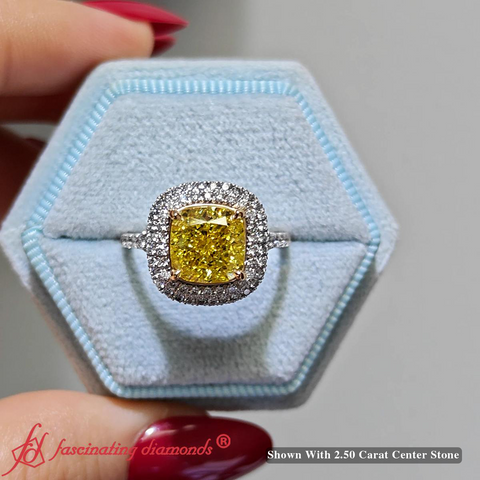 Yellow Lab Grown Diamond Double Halo Engagement Ring