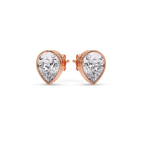 Half Carat Diamond Pear Drop Stud Bezel Earring
