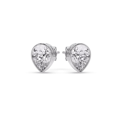 Half Carat Diamond Pear Drop Stud Bezel Earring