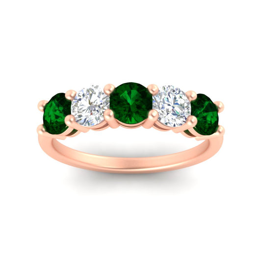 2.50-carat-five-stone-diamond-and-emerald-wedding-ring-in-rose-gold-FDENS141ROBGEMGRANGLE3-2.50CT-NL-RG