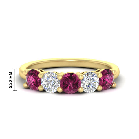 2.50-carat-five-stone-diamond-and-pink-sapphire-wedding-ring-in-yellow-gold-FDENS141ROBGSADRPIANGLE3-2.50CT-NL-YG