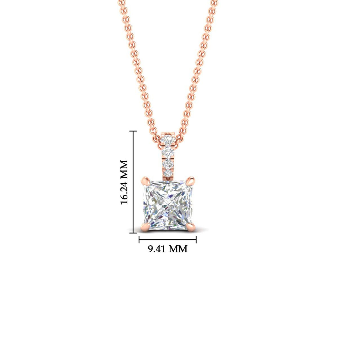 Pavé Bail Princess Cut Diamond Pendant