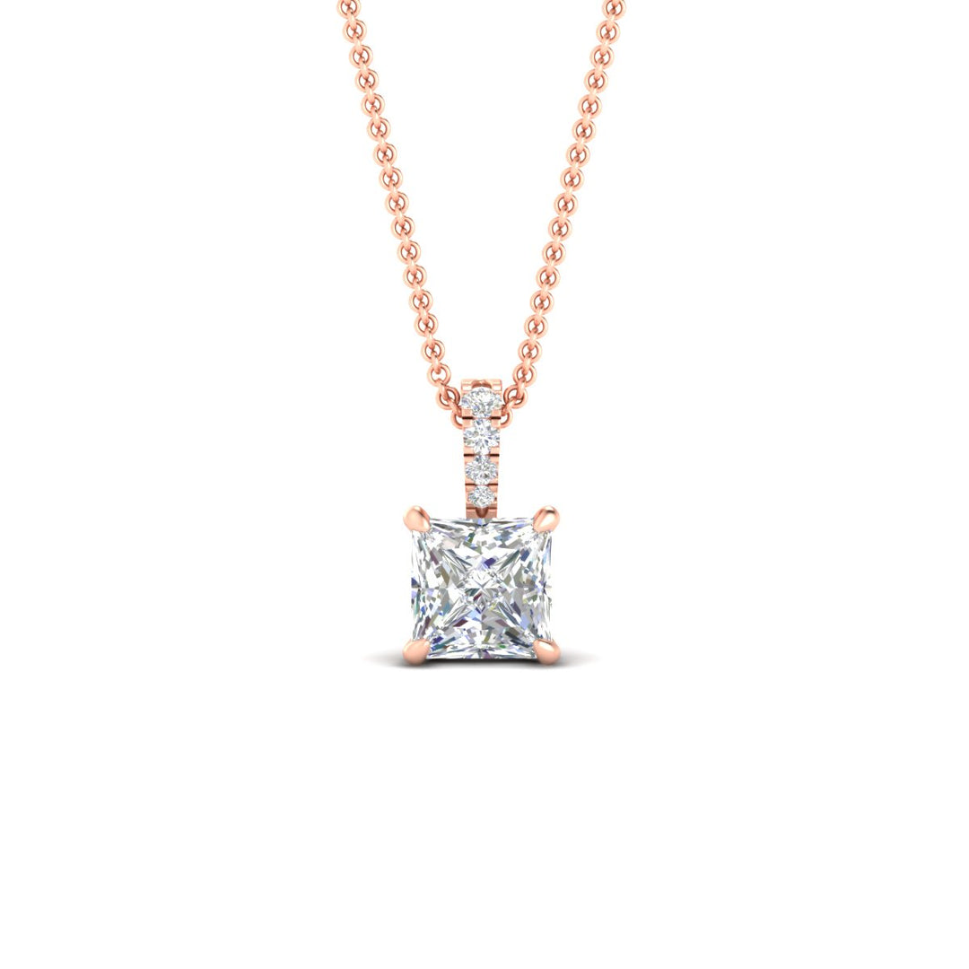 Pavé Bail Princess Cut Diamond Pendant