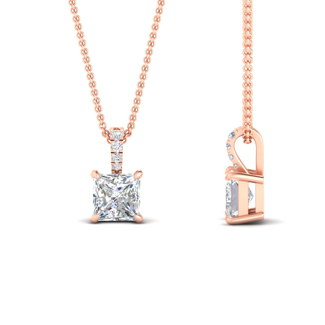 Pavé Bail Princess Cut Diamond Pendant
