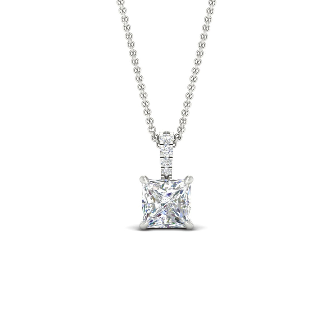Pavé Bail Princess Cut Diamond Pendant