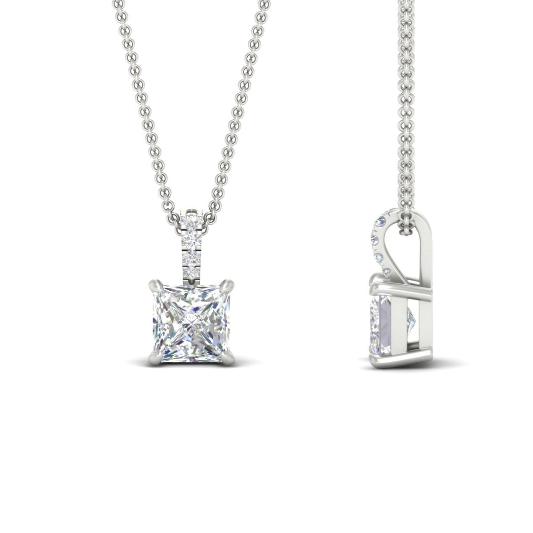 Pavé Bail Princess Cut Diamond Pendant