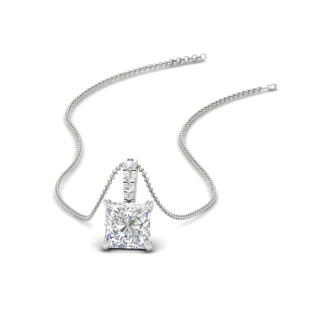 Pavé Bail Princess Cut Diamond Pendant