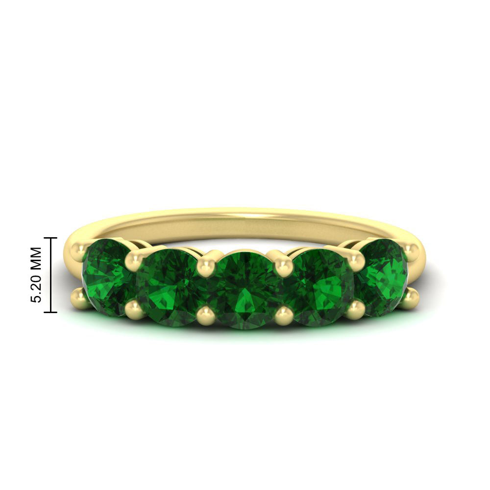 2.50-carat-round-emerald-5-stone-wedding-band-in-yellow-gold-FDENS141ROBGEMGR-2.50CT-NL-YG-HW