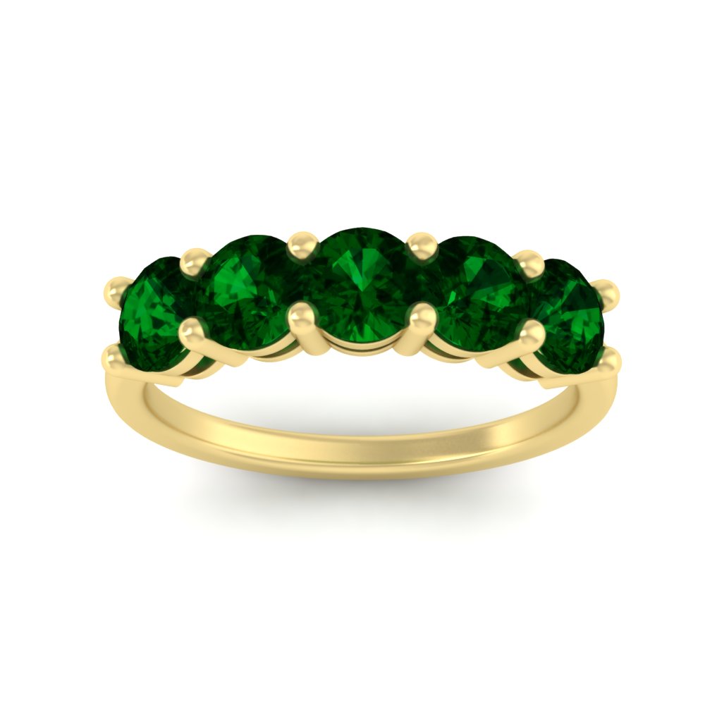 2.50-carat-round-emerald-5-stone-wedding-band-in-yellow-gold-FDENS141ROBGEMGRANGLE5-2.50CT-NL-YG
