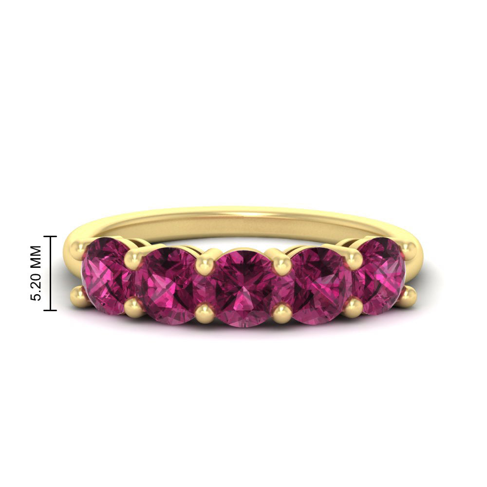 2.50-carat-round-pink-sapphire-5-stone-wedding-band-in-yellow-gold-FDENS141ROBGSADRPI-2.50CT-NL-YG-HW