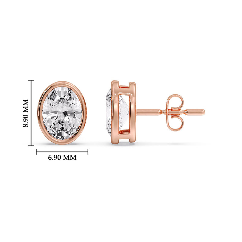 Bezel Stud Earring Oval Diamond