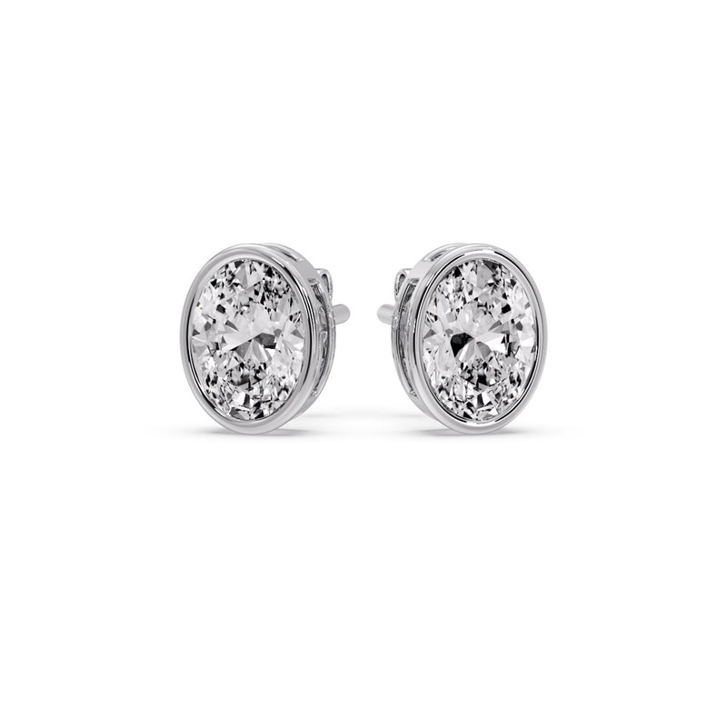 Bezel Stud Earring Oval Diamond