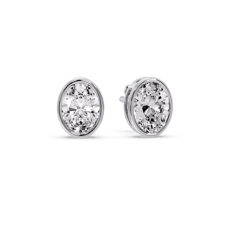 Bezel Stud Earring Oval Diamond