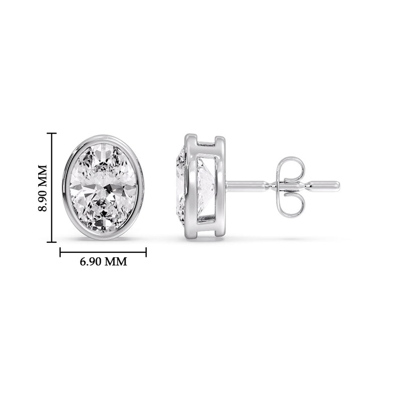 Bezel Stud Earring Oval Diamond
