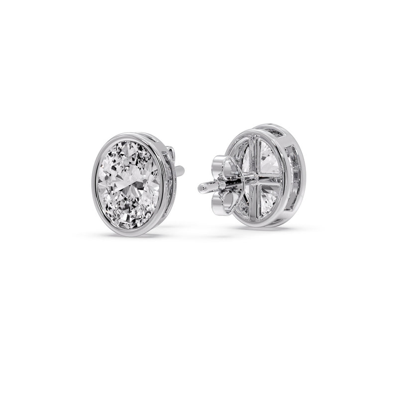 Bezel Stud Earring Oval Diamond