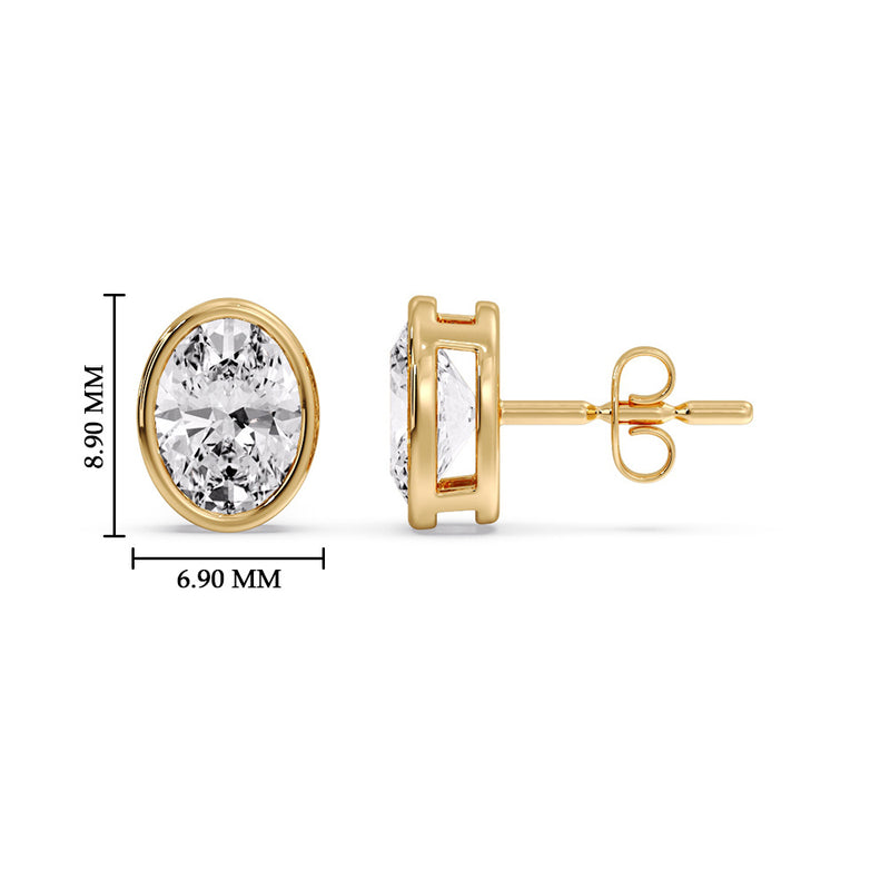 Bezel Stud Earring Oval Diamond