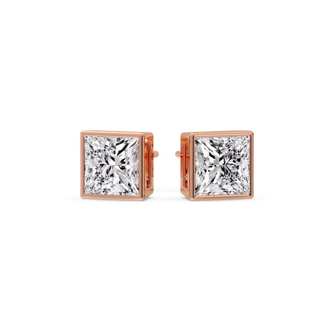 Stylish Princess Bezel Diamond Studs