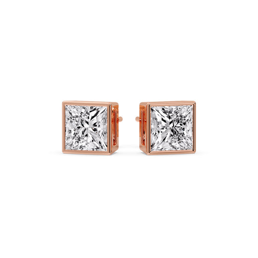Stylish Princess Bezel Diamond Studs