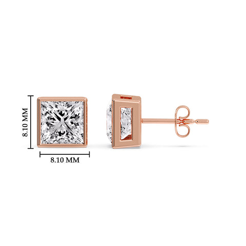 Stylish Princess Bezel Diamond Studs