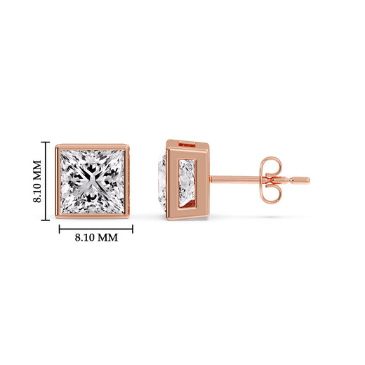 Stylish Princess Bezel Diamond Studs
