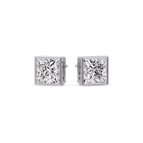 Stylish Princess Bezel Diamond Studs
